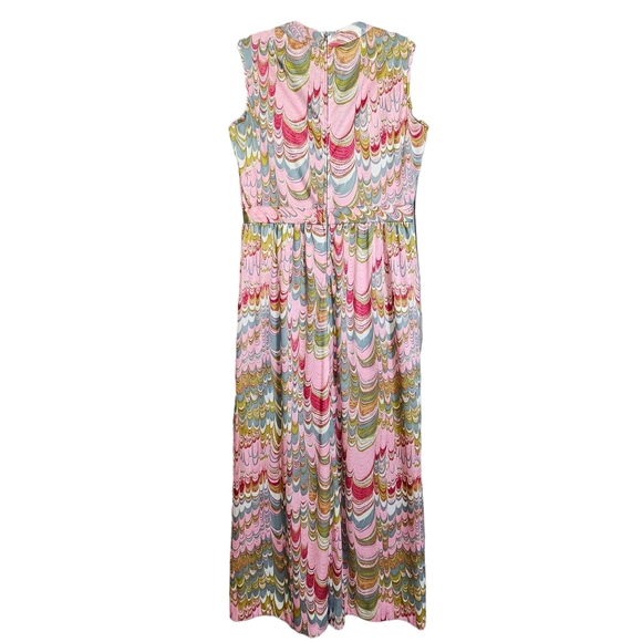 60's/70's Leslie Faye Original Phsysodelic Pinks Marble Sleeveless Maxi… - Picture 12 of 17